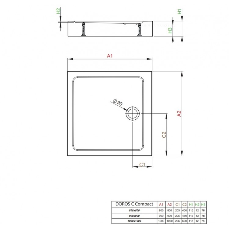 Radaway Kvadrātveida dušas paliktnis DOROS C Compact 90x90cm, antracīts akmens Radaway Kvadrātveida dušas paliktnis DOROS C Compact 90x90cm, antracīts akmens