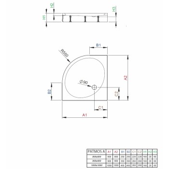 Radaway Dušas paliktnis pusapaļš Patmos A 90x90 ,balts