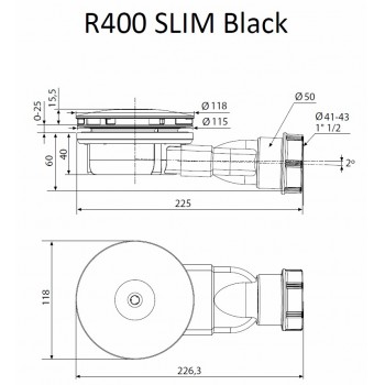 Radaway Сифон для поддонов D90 R400 Black Slim