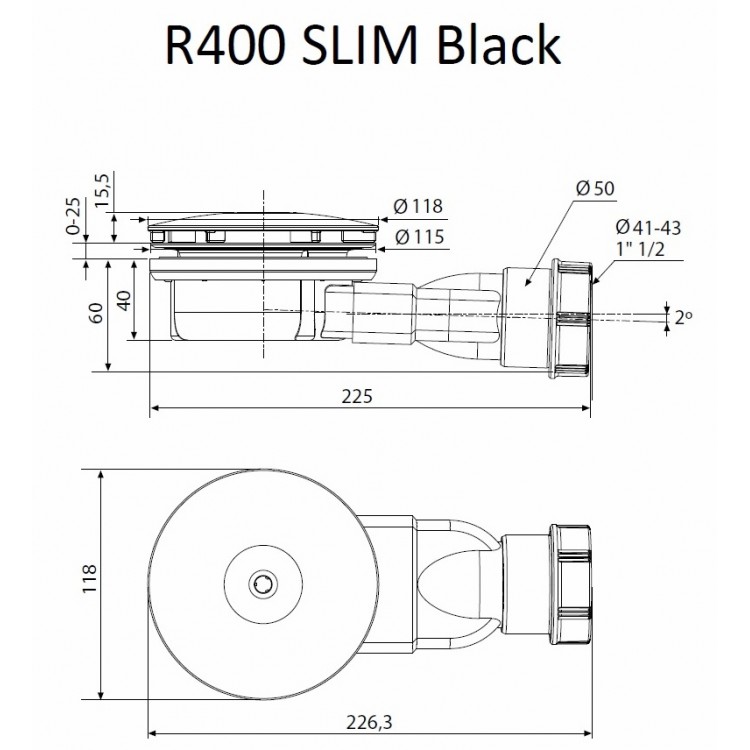 Radaway Dušas sifons D90 R400 Black Slim Radaway Dušas sifons D90 R400 Black Slim