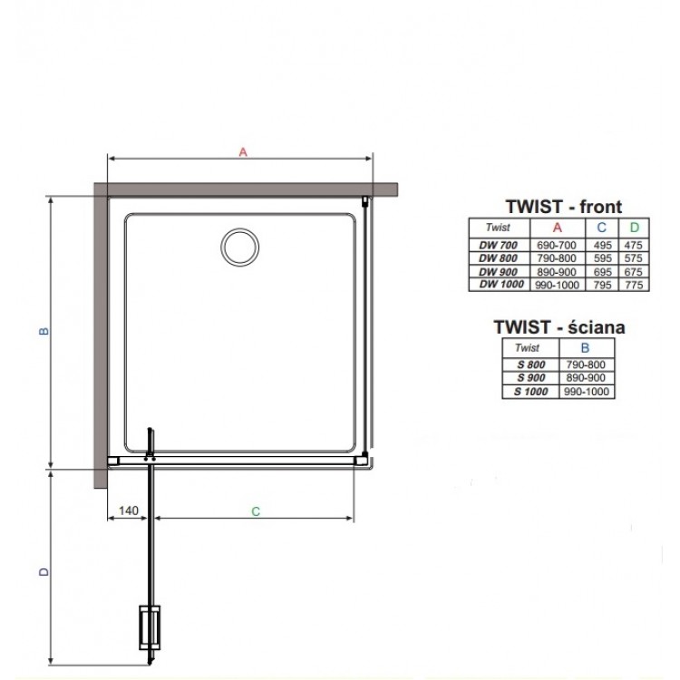 Radaway Taisnstūra dušas stūris TWIST DW+S 90x75 cm