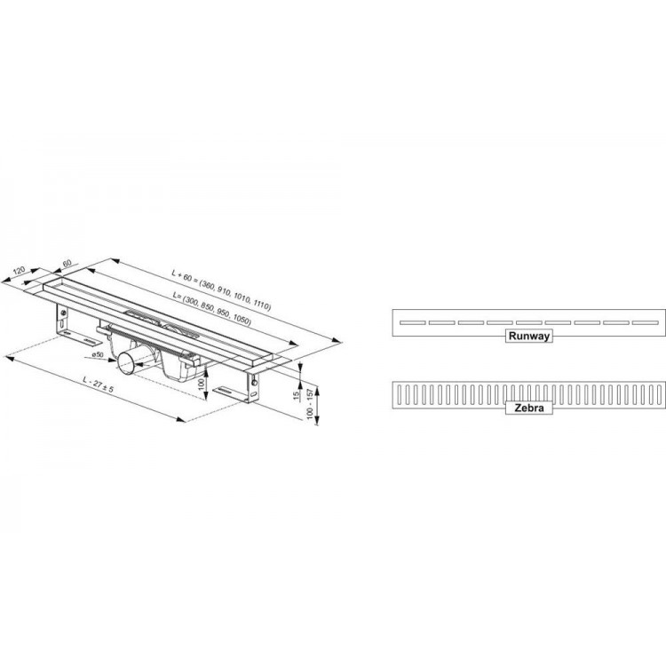 RAVAK Runway Dušas noteces traps 750mm, X01750 RAVAK Runway Dušas noteces traps 750mm, X01750