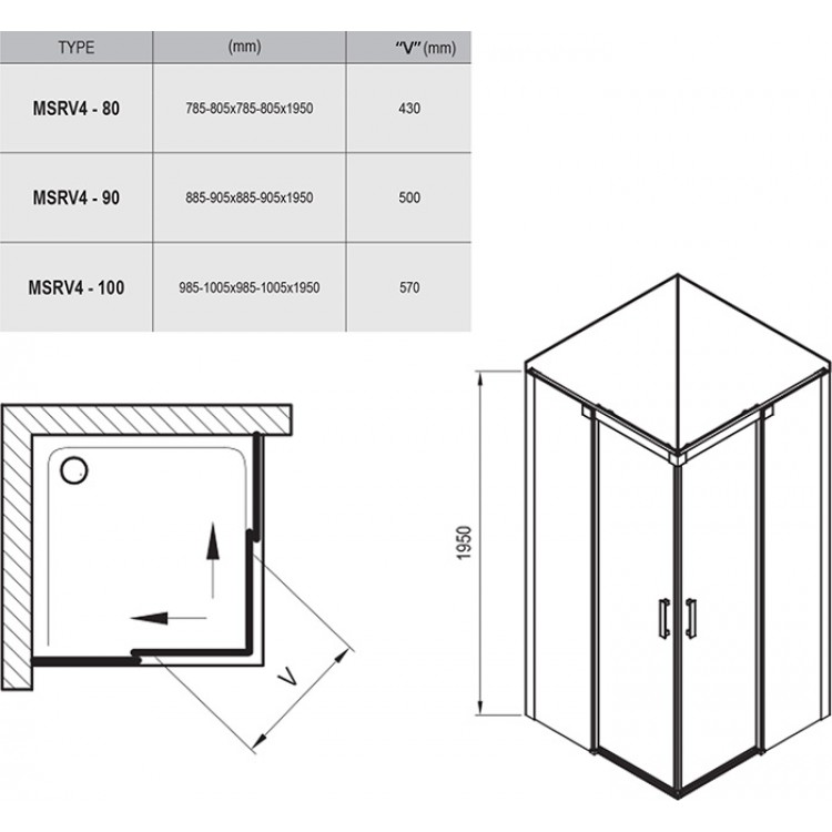 RAVAK Душевой уголок квадратный Matrix MSRV4 90x90cm, белый RAVAK Душевой уголок квадратный Matrix MSRV4 90x90cm, белый