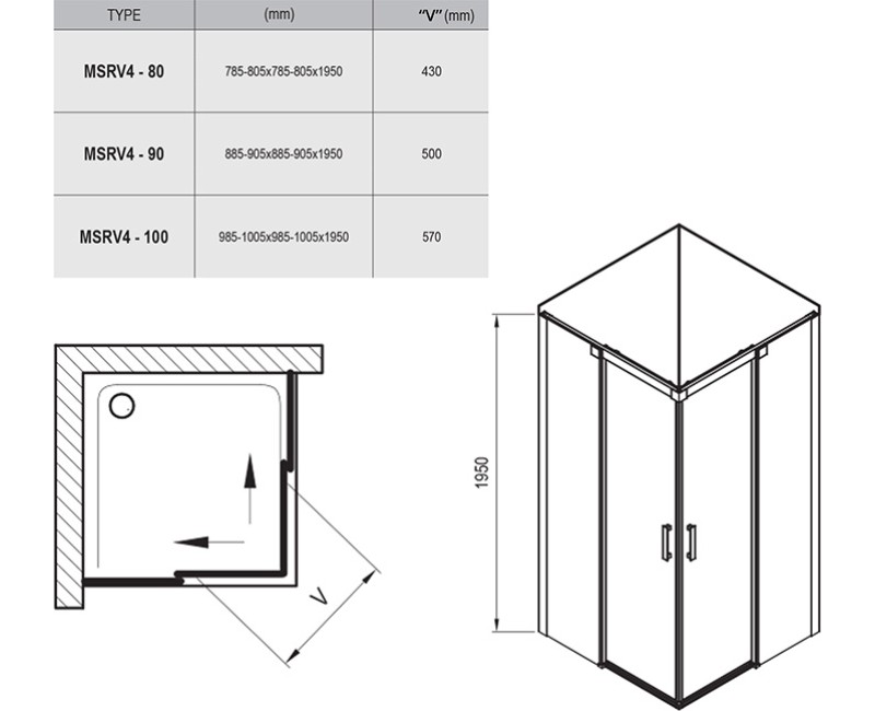 RAVAK Dušas stūris kvadrātveida Matrix MSRV4 90x90cm, balts