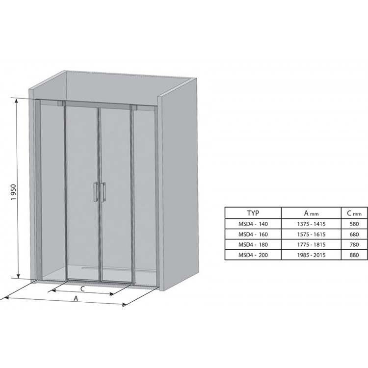 RAVAK MATRIX Dušas durvis MSD4 140cm, balts RAVAK MATRIX Dušas durvis MSD4 140cm, balts