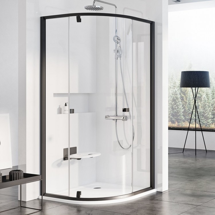 RAVAK PIVOT Pusapaļā dušas kabīne PSKK3 90x90cm, melns RAVAK PIVOT Pusapaļā dušas kabīne PSKK3 90x90cm, melns