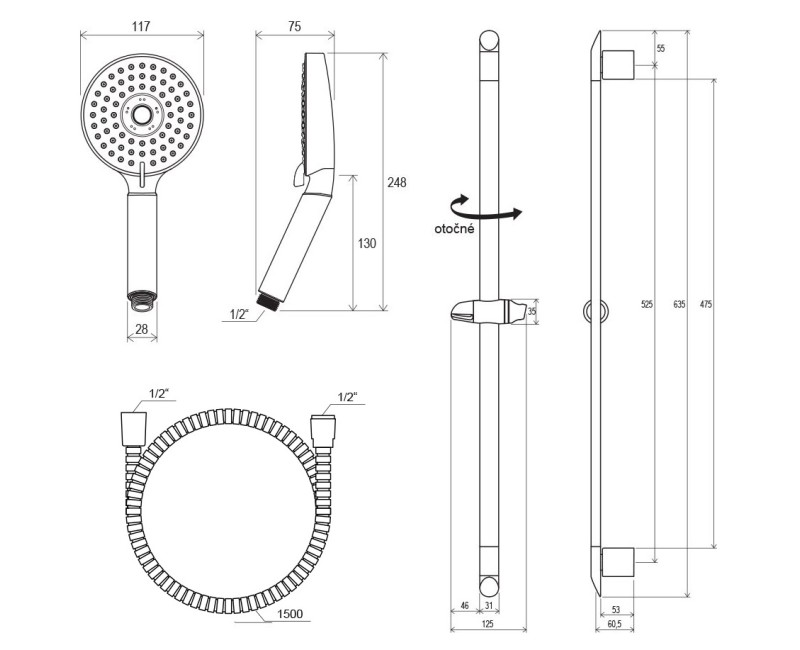 Ravak Dušas komplekts 70cm, hroms X07P177