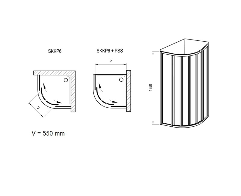 Душевой уголок полукруглый SKKP6 90x90cm, белый/grape