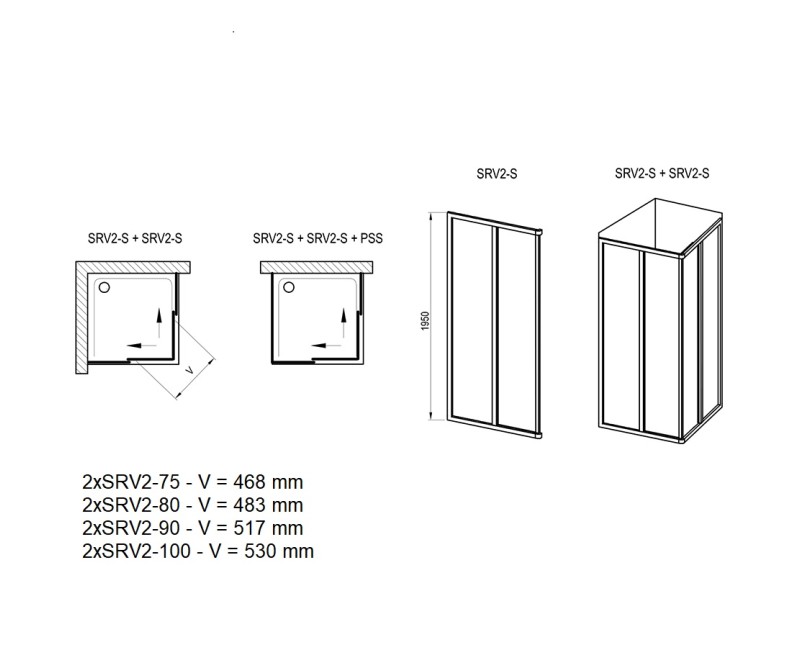 RAVAK Душевой уголок квадратный 2xSRV2S 75x75 cm,  белый