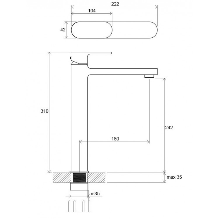 RAVAK Chrome Paaugstināts izlietnes jaucējkrāns CR 015.00, X070100 RAVAK Chrome Paaugstināts izlietnes jaucējkrāns CR 015.00, X070100