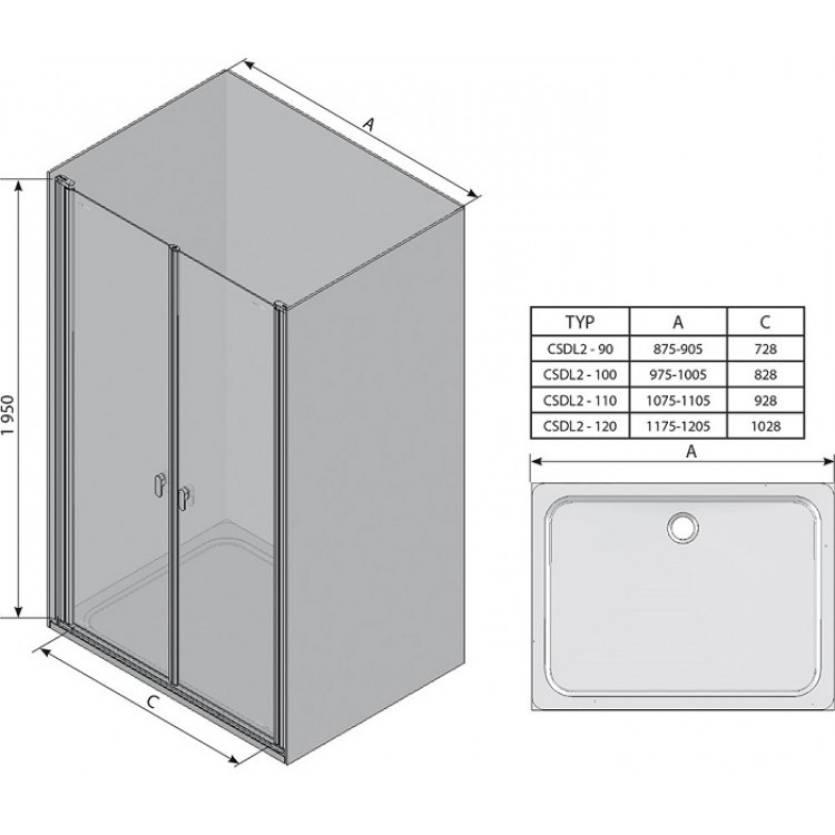 RAVAK Душевые двери Chrome CSDL2 100 cm, сатин RAVAK Душевые двери Chrome CSDL2 100 cm, сатин