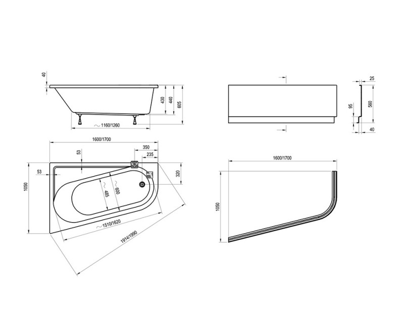 Ravak Stūra vanna CHROME 160x105 L