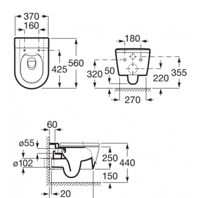 Roca Inspira Rimless WC Подвесной унитаз с Slow Close крышкой Roca Inspira Rimless WC Подвесной унитаз с Slow Close крышкой