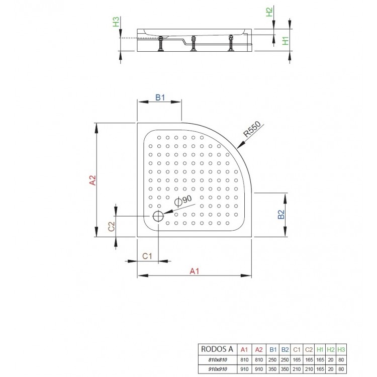 Radaway Dušas paliktnis pusapaļš Rodos A Compact 90x90 ,balts