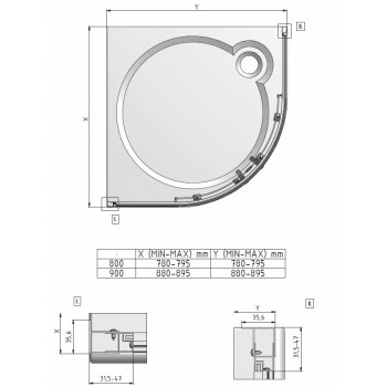 Roltechnik Pusapaļa dušas kabīne LLR2 800x800 mm, balts