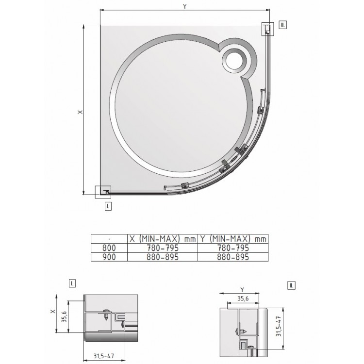 Roltechnik Душевой уголок полукруглый LLR2 800x800mm, белый