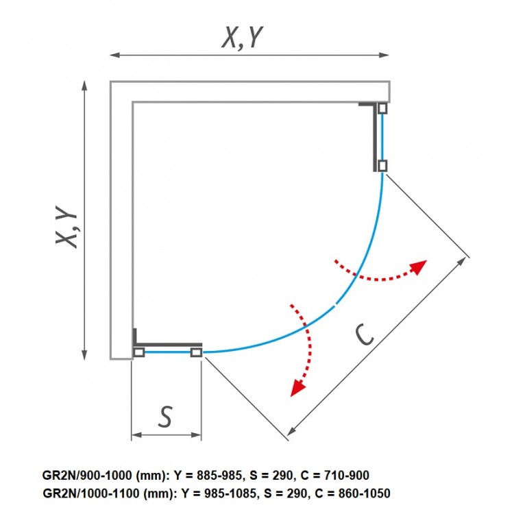 Roth Dušas kabīne pusapaļa GR2N 100-110x100-110cm