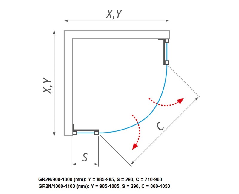 Roth Dušas kabīne pusapaļa GR2N 90-100x90-100cm