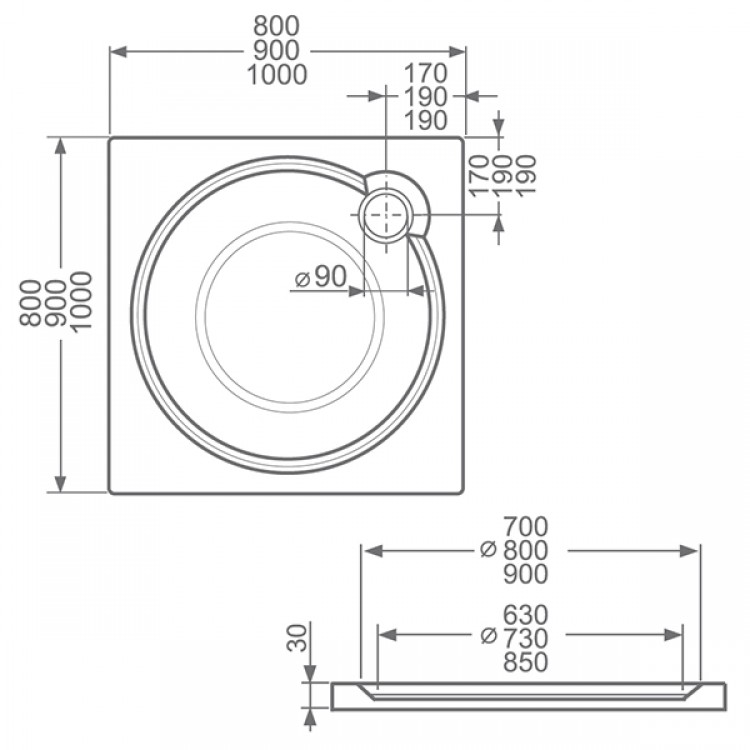 Roltechnik Kvadrātveida dušas paliktnis Macao-M 90x90cm,8000063