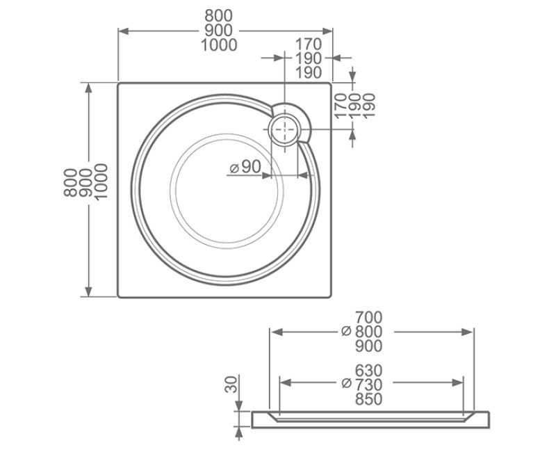 Roltechnik Kvadrātveida dušas paliktnis Macao-M 80x80cm,8000062