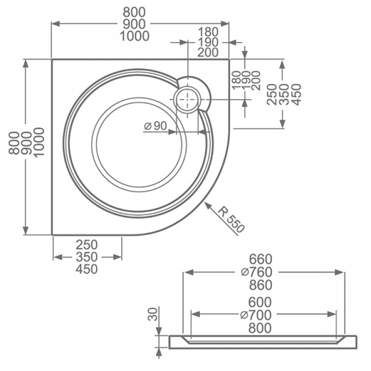 Roltechnik Dušas paliktnis pusapaļš TAHITI-M 800x800 Roltechnik Dušas paliktnis pusapaļš TAHITI-M 800x800
