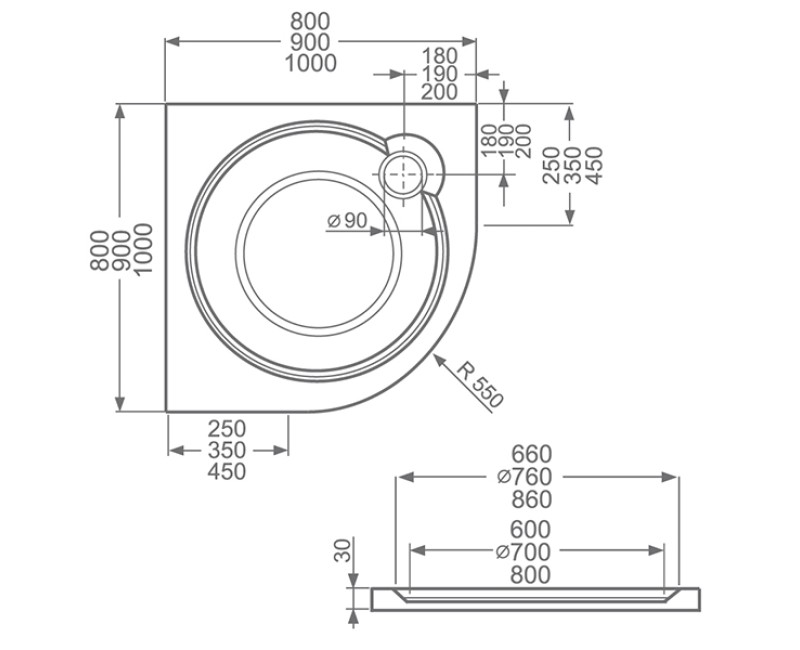 Roltechnik Dušas paliktnis pusapaļš TAHITI-M 1000x1000