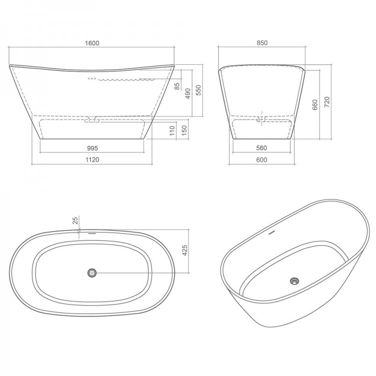 Roltechnik Vanna STONE AMORE 160x85 cm