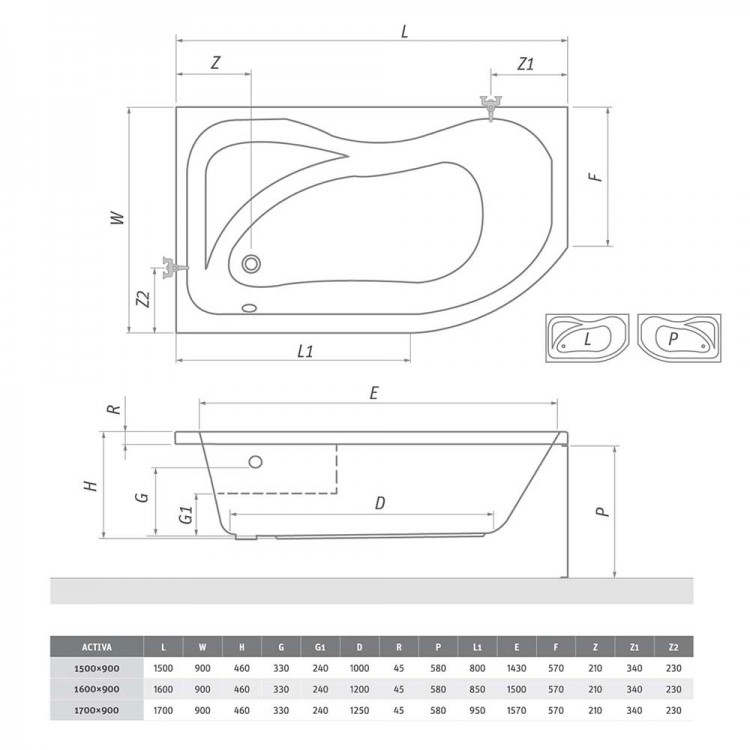 Roltechnik Vanna ACTIVA 160x90 cm Roltechnik Vanna ACTIVA 160x90 cm