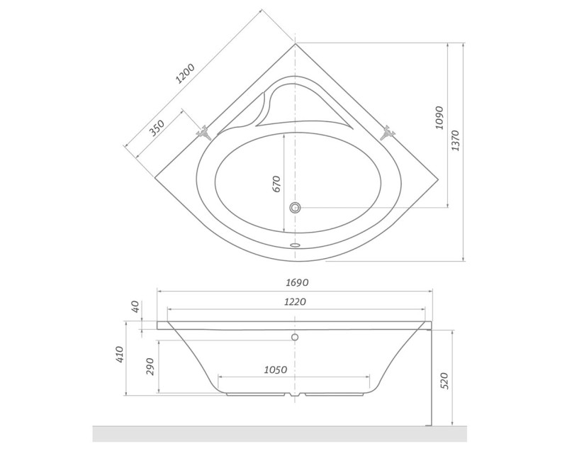 Roltechnik Угловая ванна FLORA NEO 120x120