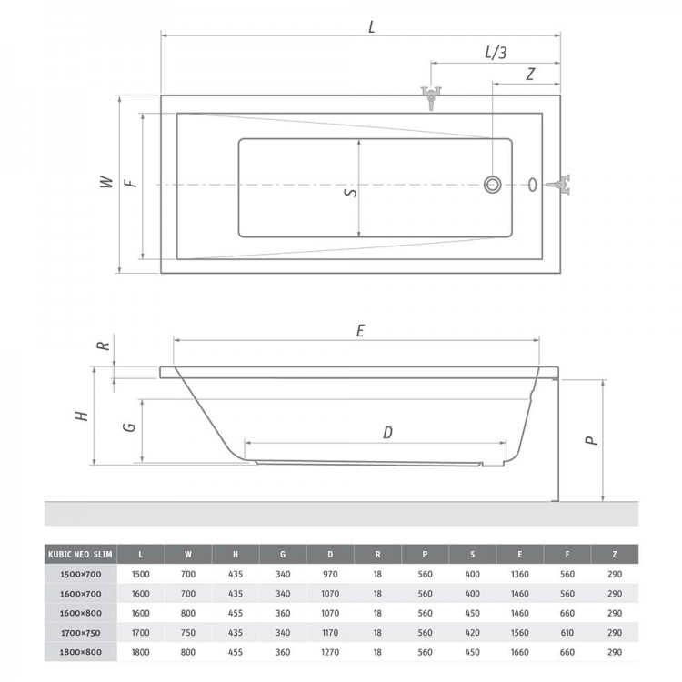 Roth Vanna KUBIC NEO SLIM 180x80 cm Roth Vanna KUBIC NEO SLIM 180x80 cm