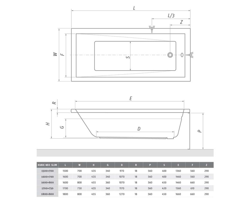 Roth Vanna KUBIC NEO SLIM 170x75 cm