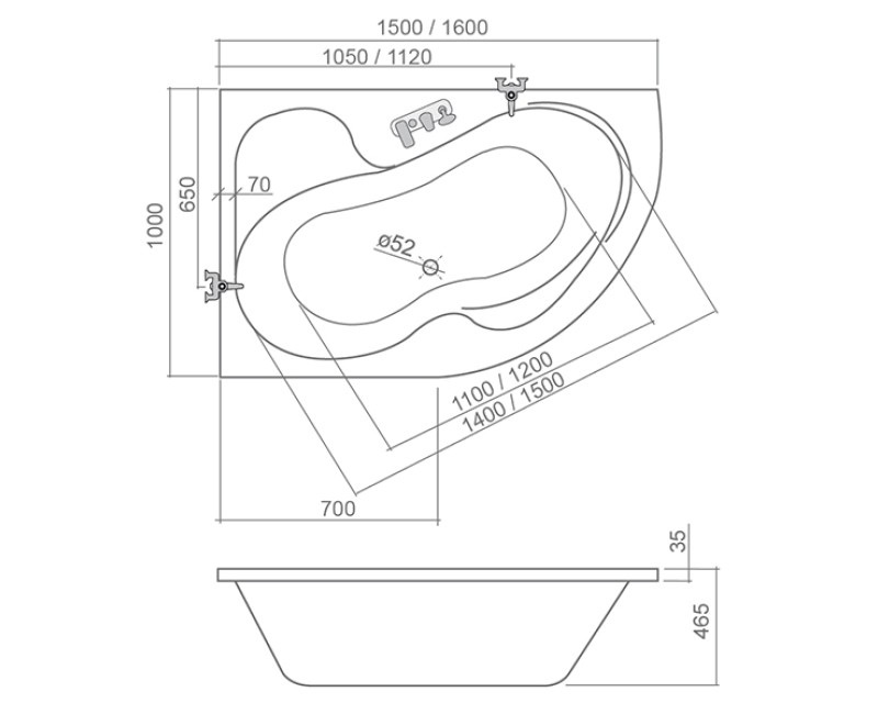 Roth Roltechnik Ванна TULLIP 150x100 cm L/R