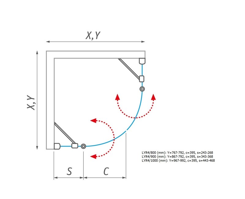 Roth Dušas kabīne pusapaļa LYR4 80x80cm