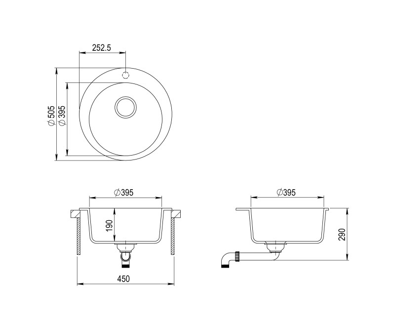 Кухонная мойка D505mm c смесителем SR100W/TAP2561