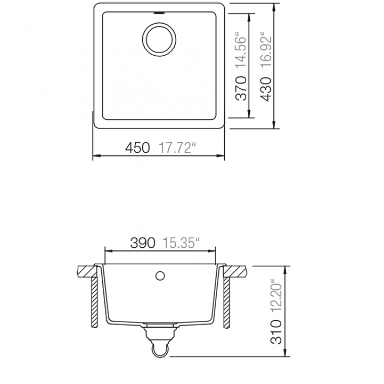 Schock Virtuves izlietne QUADRO N-100S, 45x43cm Alpina Schock Virtuves izlietne QUADRO N-100S, 45x43cm Alpina