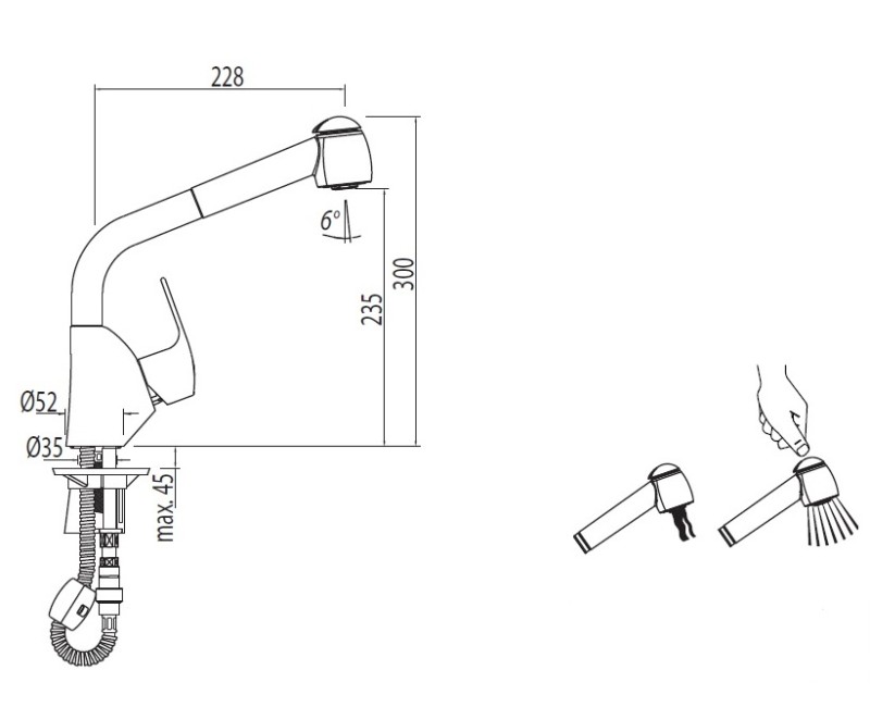 K-TRES Virtuves izlietnes jaucējkrāns ar izvelkamu izteku, 06944401