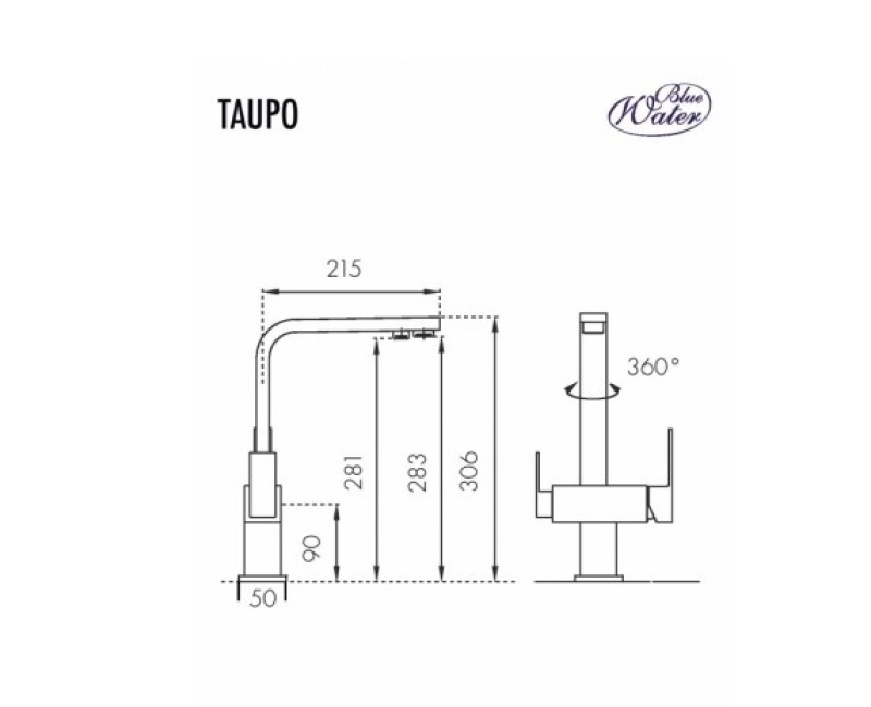 BLUE WATER TAUPO Смеситель для кухни с подключением фильтра воды, нержавеющая сталь