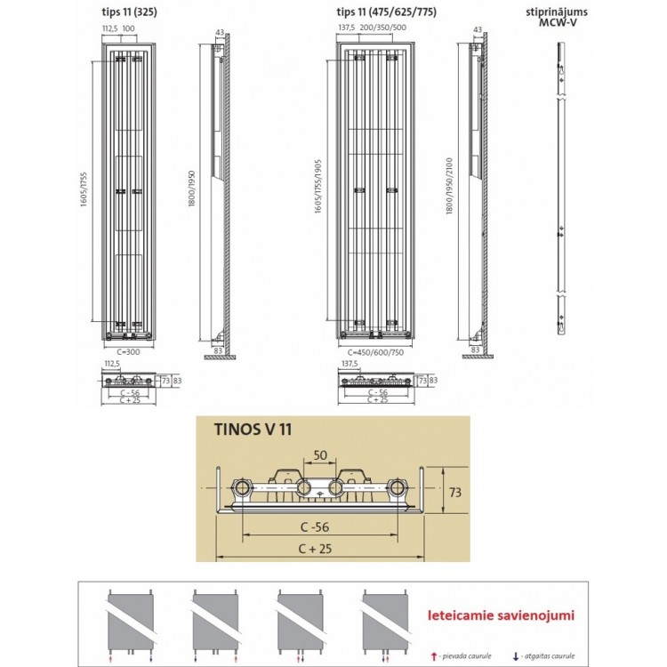 Dekoratīvais radiators PURMO TINOS V 11 1950x325 Dekoratīvais radiators PURMO TINOS V 11 1950x325