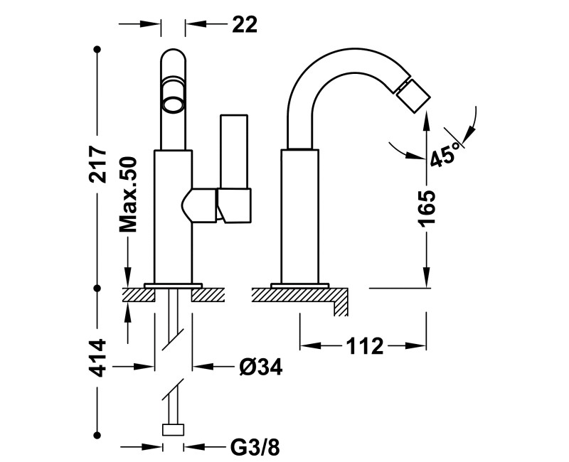 PROJECT TRES Bidē jaucējkrāns, 21122401OP