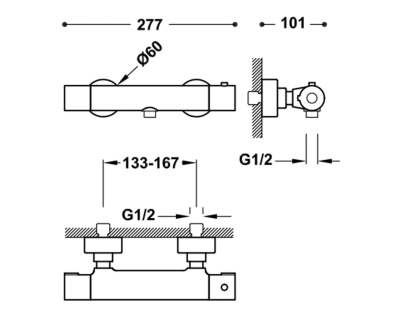 BASE-TRES PLUS Dušas termost. j-krāns, hroms 21616401