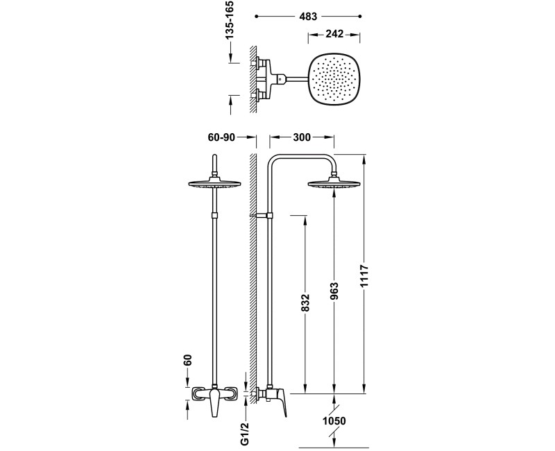 CANIGO-TRES Plus Dušas jaucējkrāns ar stacionāro dušu 21899501