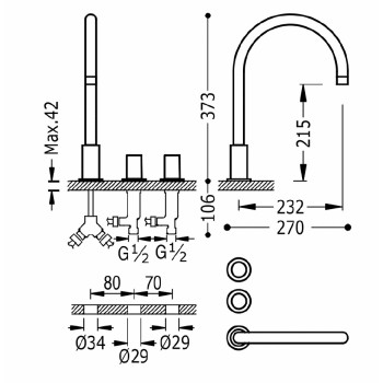 PROJECT-TRES Смеситель для раковины на 3 отверстия, 06110501