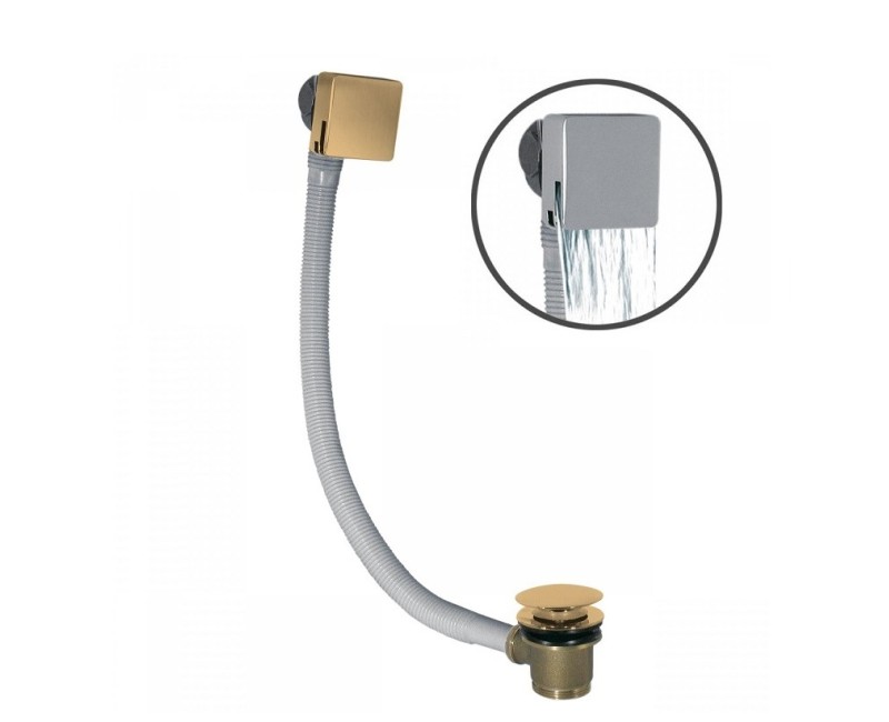 TRES Перелив и слив сифона для вaнны с ClickClack, мат.золото