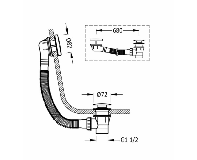 TRES Vannas sifona pārplūde un noplūde ar ClickClack, matēts zelts OUTLET
