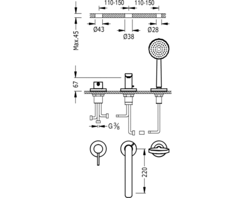 ALPLUS-TRES Смеситель для ванны, трехсекционный 20316101