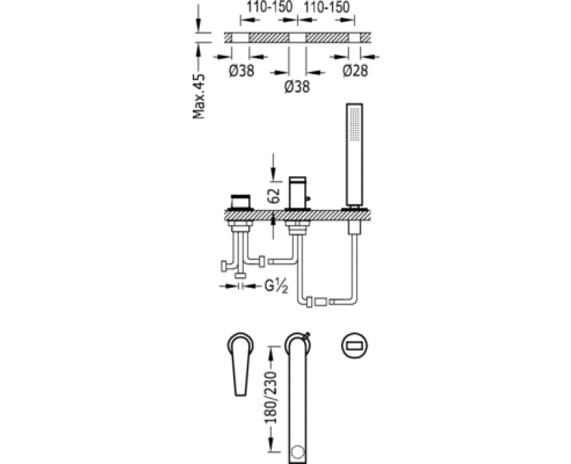 CLASS-TRES 3-daļīgs vannas jaucējkrāns 20516101