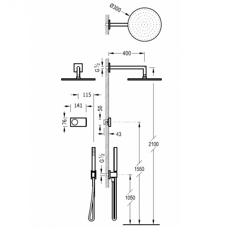 TRES Shower Technology Душевая система с термостатом, 09286558OM TRES Shower Technology Душевая система с термостатом, 09286558OM
