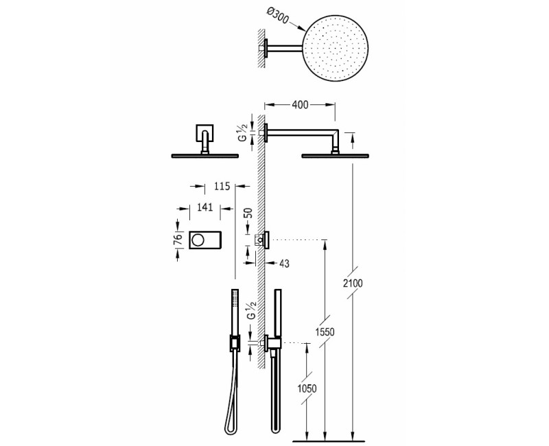 TRES Shower Technology Душевая система с термостатом, 09286558
