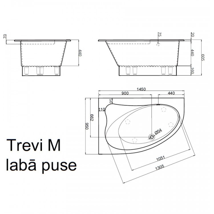 Vispool Угловая ванна TREVI M 145x95 L/R Vispool Угловая ванна TREVI M 145x95 L/R