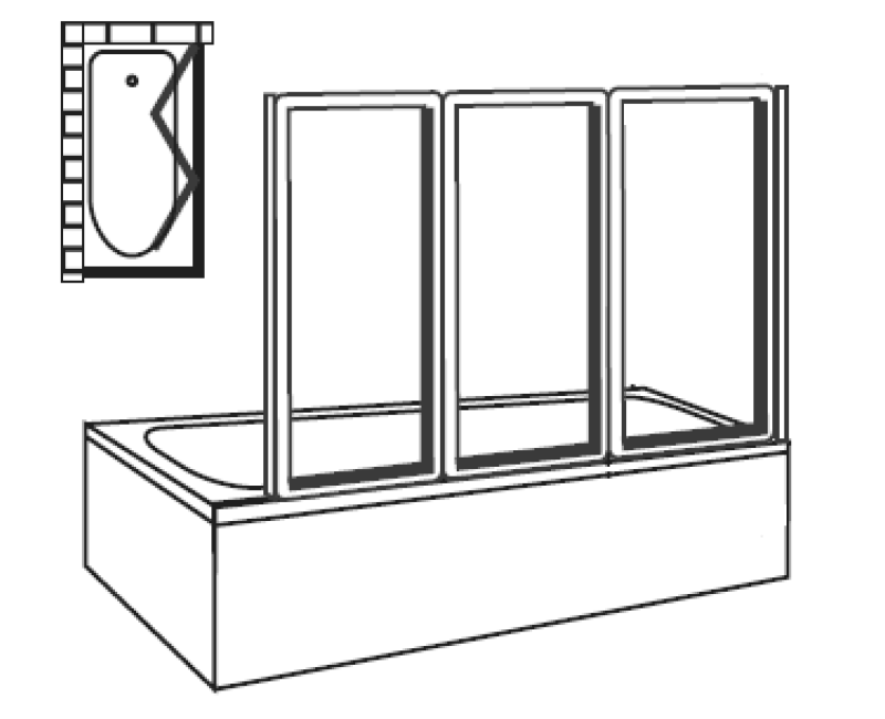 Ravak Trīsdaļīga vannas sieniņa VS3 100 satīns/caurspīdīgs